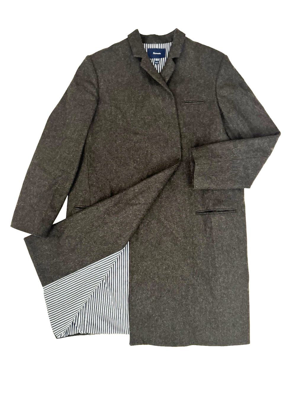 Faconnable Gray Wool Coat Women's 14 Lined Knee-Length Pockets Overcoat Portugal